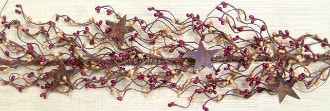 Primrue Pip Berry Garland With Stars Burgundy and Old Gold 40