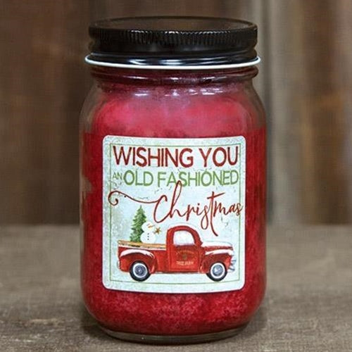 CWI Hollyberry Jar Candle w/Red Truck Old Fashioned Christmas G20013