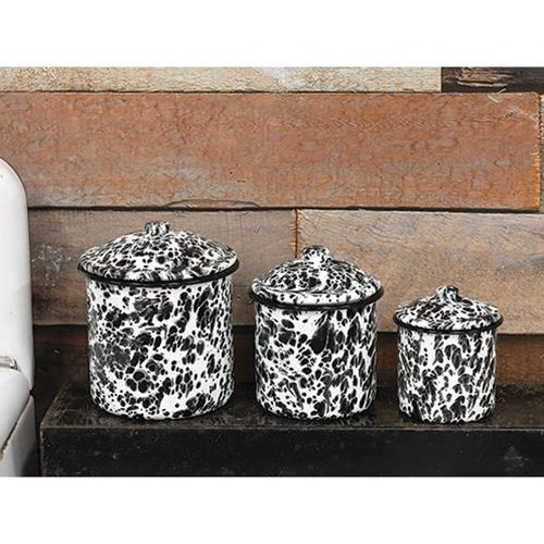 CWI Gifts 3/Set Black Splatter Enamel Canisters, Size: One Size