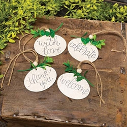 Wooden Oval Floral Love Tag - 4 Asstd.