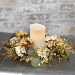 Ivory/Tan Hydrangea Candle Ring 12"