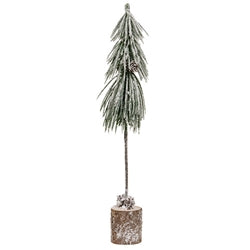 Snowy Long Needle Pine Tree w/Pinecones 14"