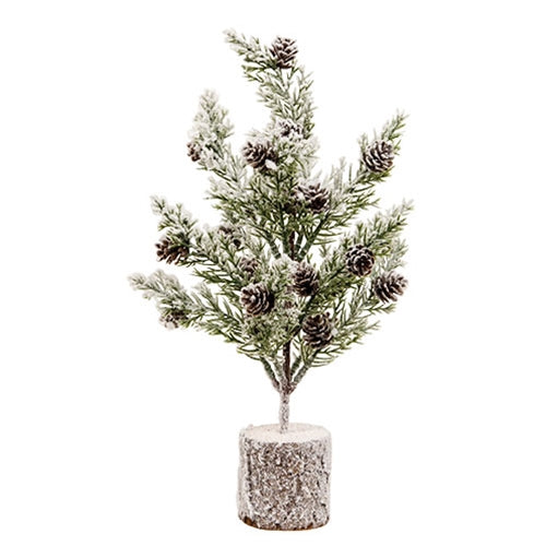 Flocked Bristle Pine Tree w/Cones 12"