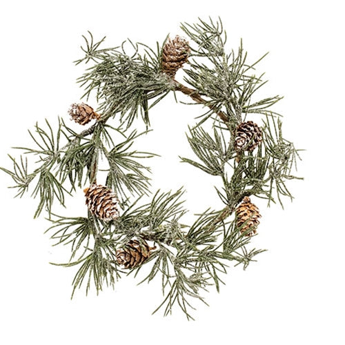 Iced Weeping Pine Candle Ring 4"