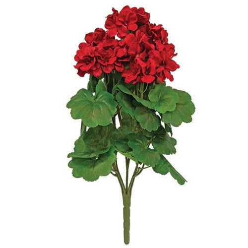 Red Geranium Bush w/Leaves 17"H