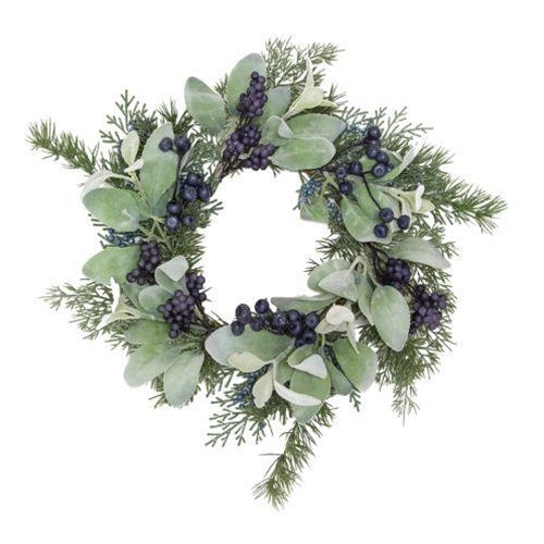 Royal Blue Berries Cedar & Lamb's Ear Candle Ring 6.5"