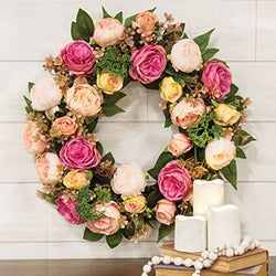 Mixed Cabbage Rose Wreath - 22"