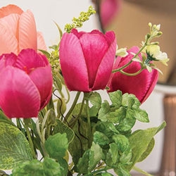 Pink Tulips & Wildflowers in Metal Pot - 8.5"H