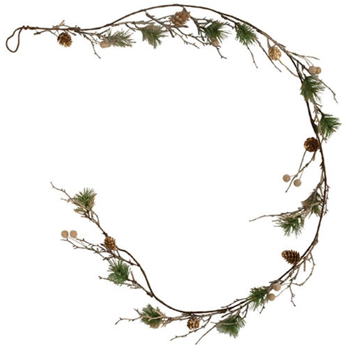 *Gold Glittered Pine & Berry Garland  60"