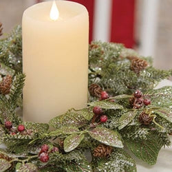 Snowy Fittonia Pine & Berries Candle Ring 4.5"