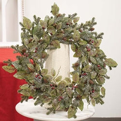 Snowy Fittonia Pine & Berries Wreath 20"