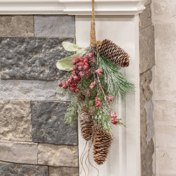 Glittered Hanging Pine & Berry Bough 13"