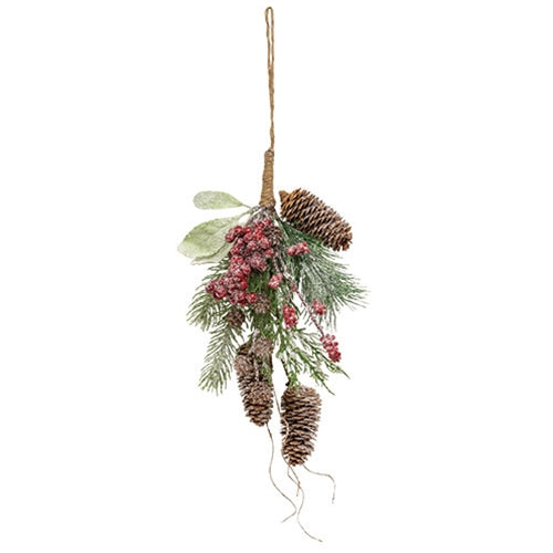 Glittered Hanging Pine & Berry Bough 13"