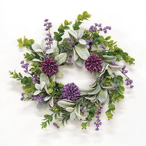 Violet Chrysanthemum and Lamb's Ear Wreath