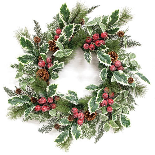 Icy Winterberry Holly & Pine Wreath 24"