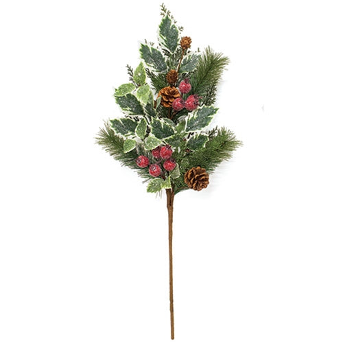 Icy Winterberry Holly & Pine Spray 29"