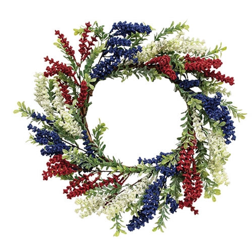 Red White & Blue Heather & Boxwood Wreath 18"