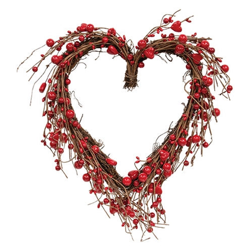 Twig Sweethearts & Red Berries Heart Wreath 13"H