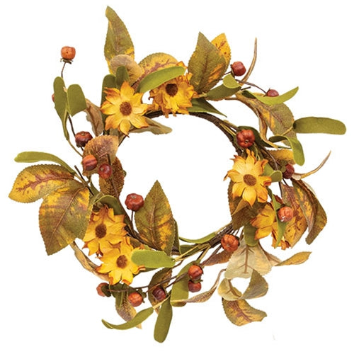 Fall Mix Daisy Ficus Leaves & Podka Candle Ring 5"