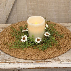 White Daisy & Baby's Grass Candle Ring 3.5"