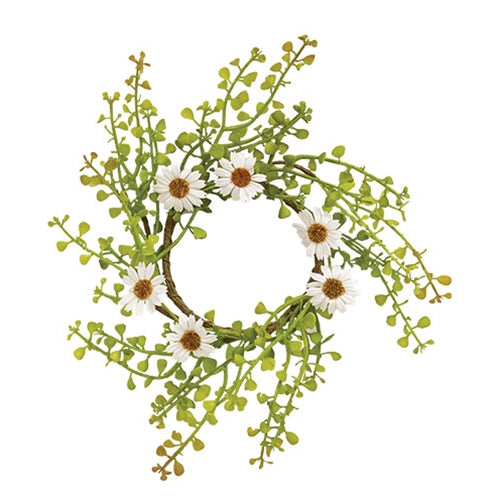 White Daisy & Baby's Grass Candle Ring 3.5"