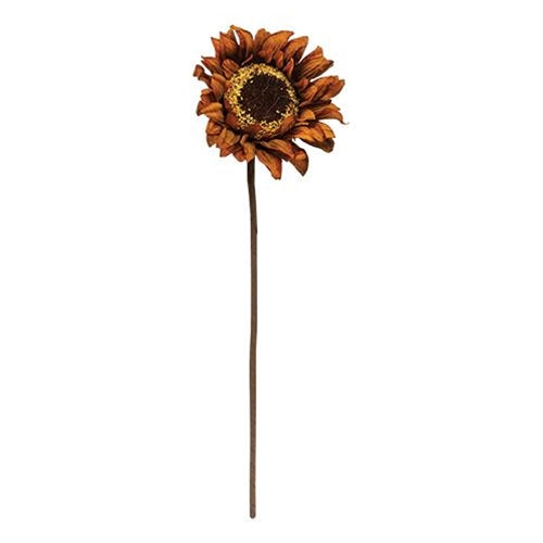 Burnt Orange Sunflower Stem 19"H