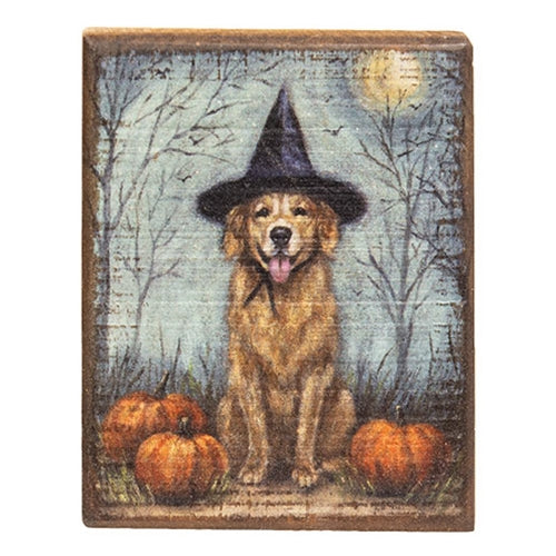 Distressed Wooden Witch Dog Block