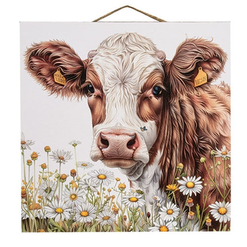 Daisy Cow Wooden Sign - 12" Sq.