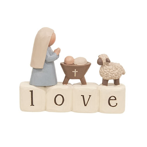 "Love" Mary Baby Jesus and Lamb Resin Block