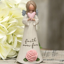 Faith Over Fear Resin Angel w/Rose & Heart