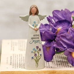 Strong Amazing Mom Resin Angel w/Flowers