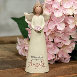 I Believe in Angels Resin Angel w/Rose