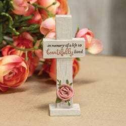 A Life So Beautifully Lived Resin Cross w/Rose