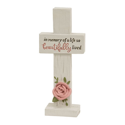 A Life So Beautifully Lived Resin Cross w/Rose