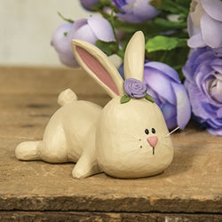 Resin Laying Bunny w/Purple Rose