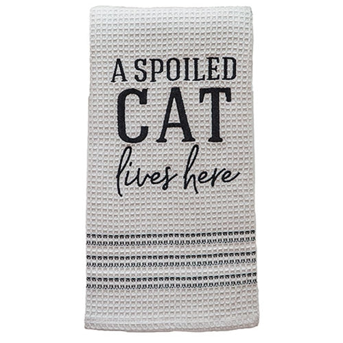 A Spoiled Cat Lives Here Dish Towel