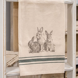 Baby Bunny Trio Slate Feed Sack Stripe Dish Towel