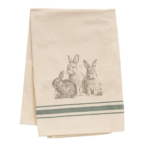 Baby Bunny Trio Slate Feed Sack Stripe Dish Towel