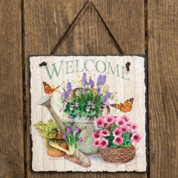 Welcome Flower Market Slate 9.5" sq.