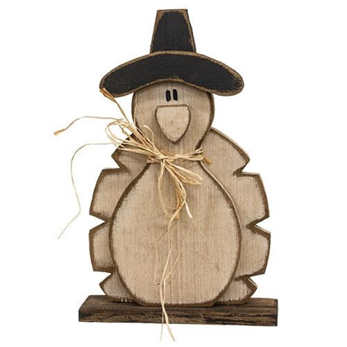 Rustic Wood Pilgrim Hat Turkey on Base