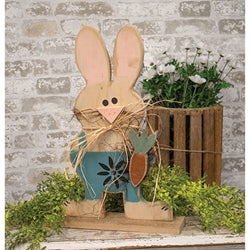 Rustic Wood Standing Boy Bunny w/Carrot on Base