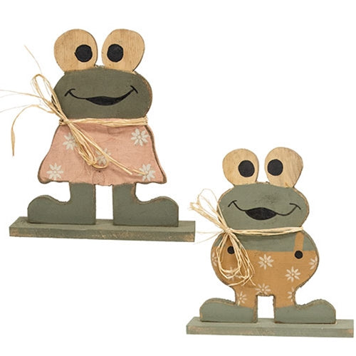 Rustic Wood Boy or Girl Frog on Base 15"H 2 Asstd.