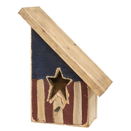 Rustic Wood Slant Roof Americana Birdhouse