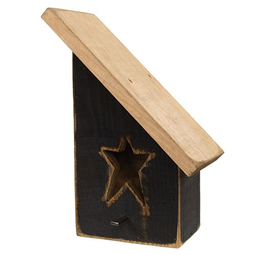 Rustic Wood Slant Roof Black Birdhouse