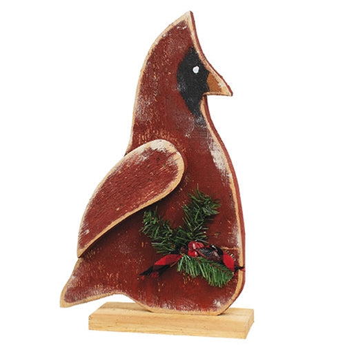 Rustic Wood Snowy Cardinal on Base 18.5"H