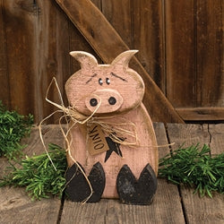 Rustic Wood Sitting Pig w/Oink Tag - 12.5"H