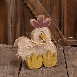 Rustic Wood Sitting Chicken - 11"H