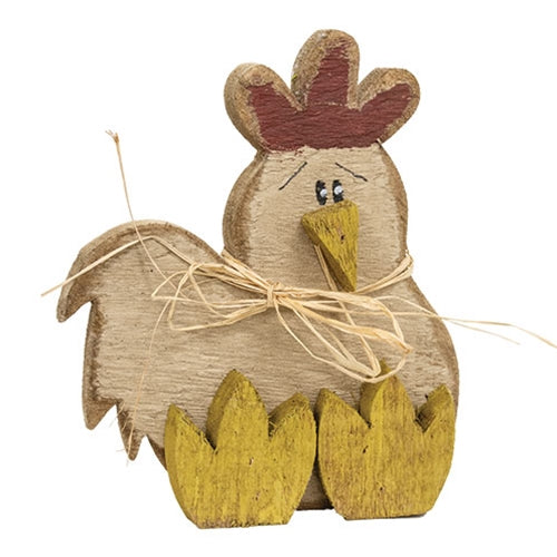 Rustic Wood Sitting Chicken - 11"H