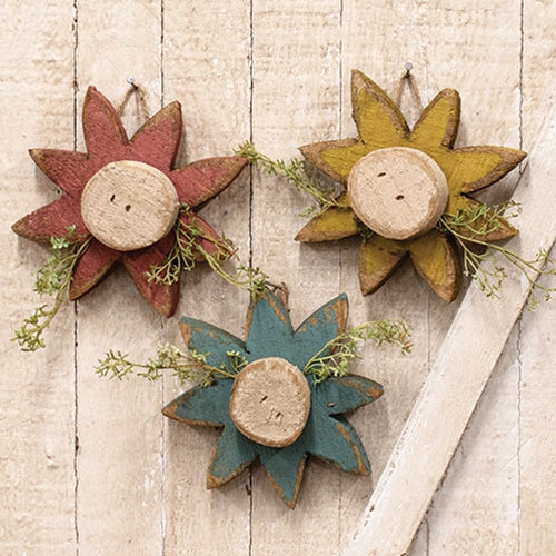 Rustic Wood Hanging Daisy w/Greenery - 6.5" - 3 Asstd.