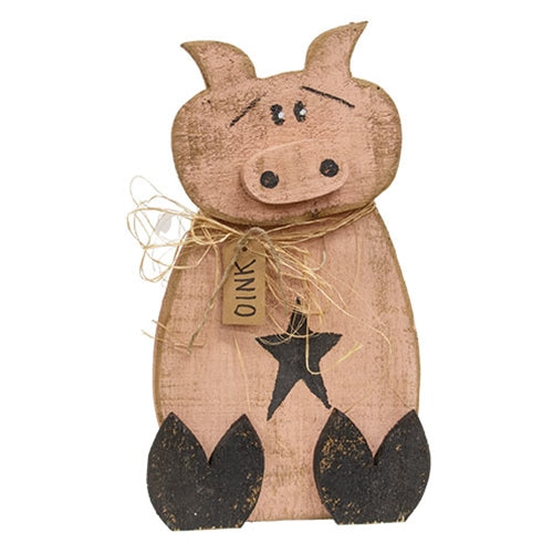 Rustic Wood Sitting Pig w/Oink Tag - 19"H